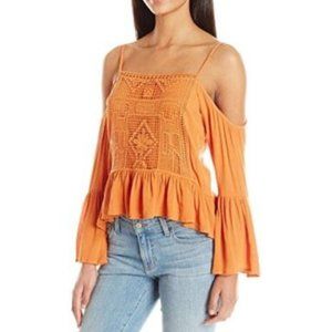 Taylor and Sage Women's Cold Shoulder Top Lace Applique Orange, Size L